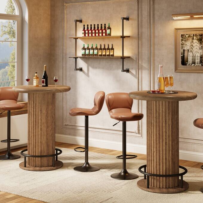 Fluted Round Bistro High Top Table, Wooden Counter Height Bar Table