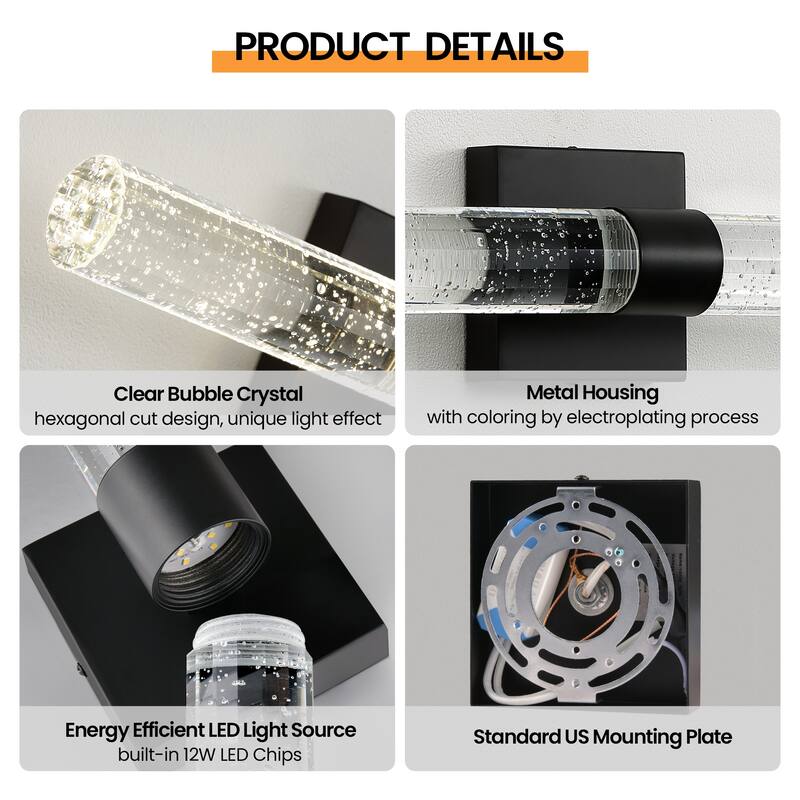 Gold Wall Sconce Bathroom Vanity Light Fixture Crystal wall light