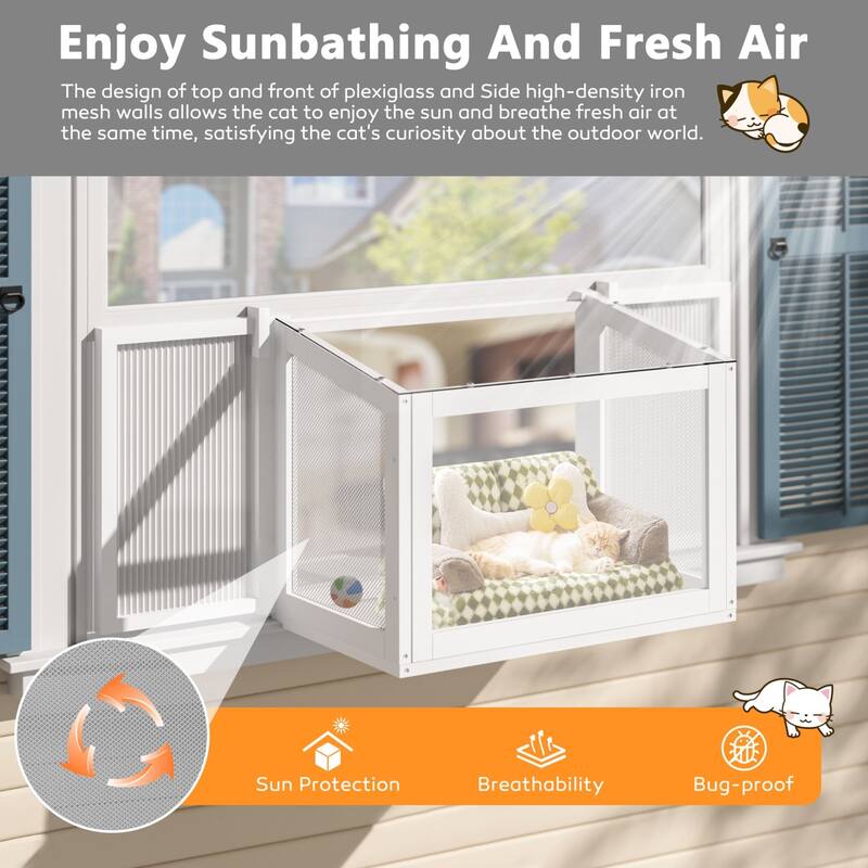 VEIKOUS Cat Window Perch & Catio Outdoor Enclosure, Adjustable Cat Window Box with Plexiglass
