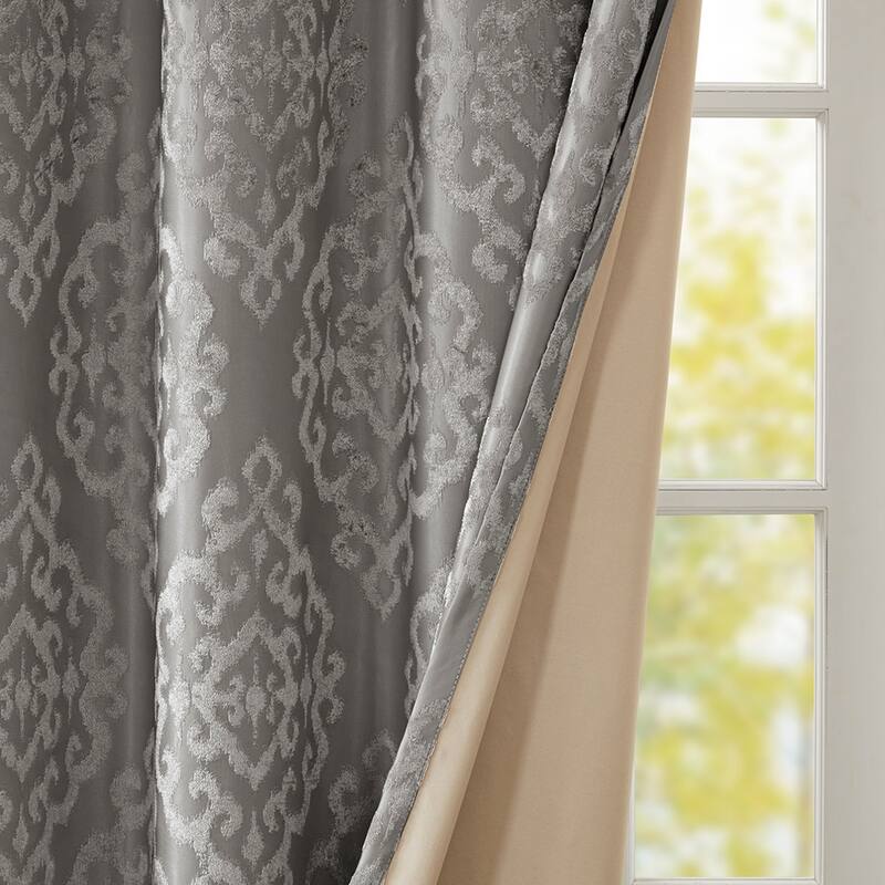 Blackout&Noise Blocking Knitted Jacquard Damask Total Grommet Top Curtain Panel, Machine Washable for Living Room/Bedroom-Single