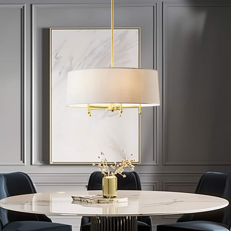 Madison Park Signature Presidio 5-Light Dimmable Chandelier with Drum-shaped Fabric Shade & Adjustable Height