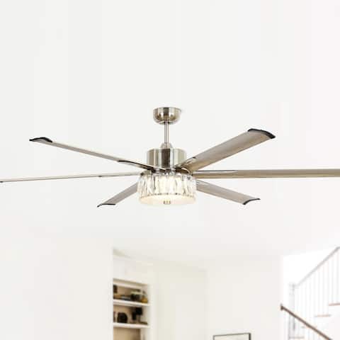 65" Large Aluminum 6-Blade Crystal LED Ceiling Fan with Remote