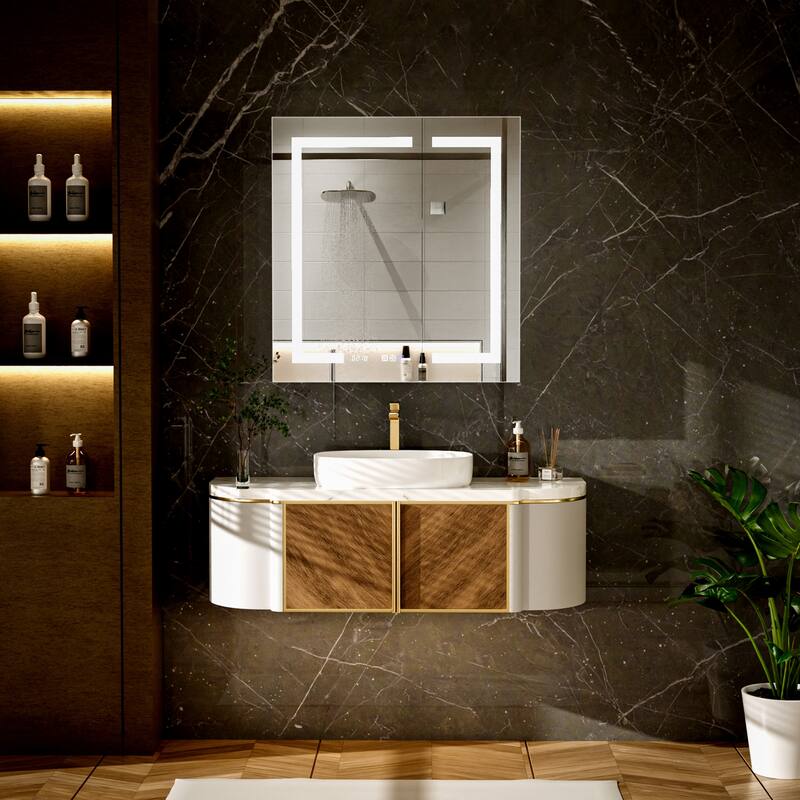 Modland 30"-60"W x 32"H Bathroom LED Medicine Cabinet with Mirror and Shelves, Defog and Stepless Dimming
