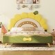 preview thumbnail 3 of 10, Full Size Upholstered Platform Bed with Sunflower Shaped Headboard, Cute Bedframe w/Wood Slats Support for Kids Girls Boys Green
