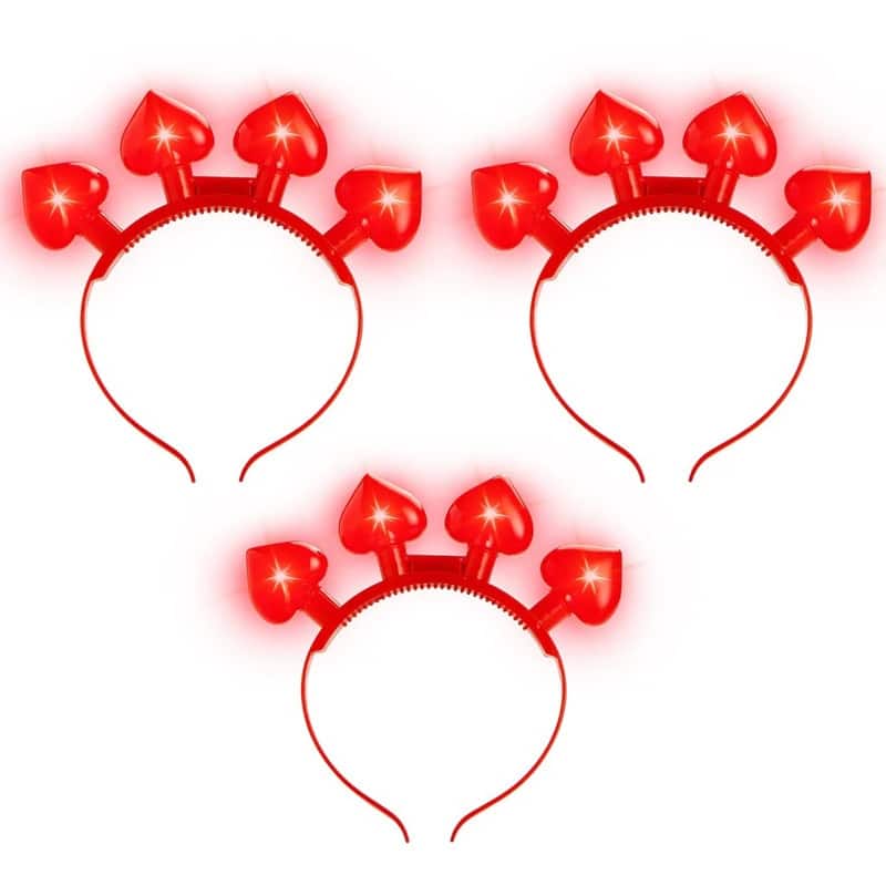 3Pcs Valentine's Day LED Red Heart Headbands with 3 Flashing Light Modes, Perfect for Kids' Party Favors, Gift Exchanges - Multi