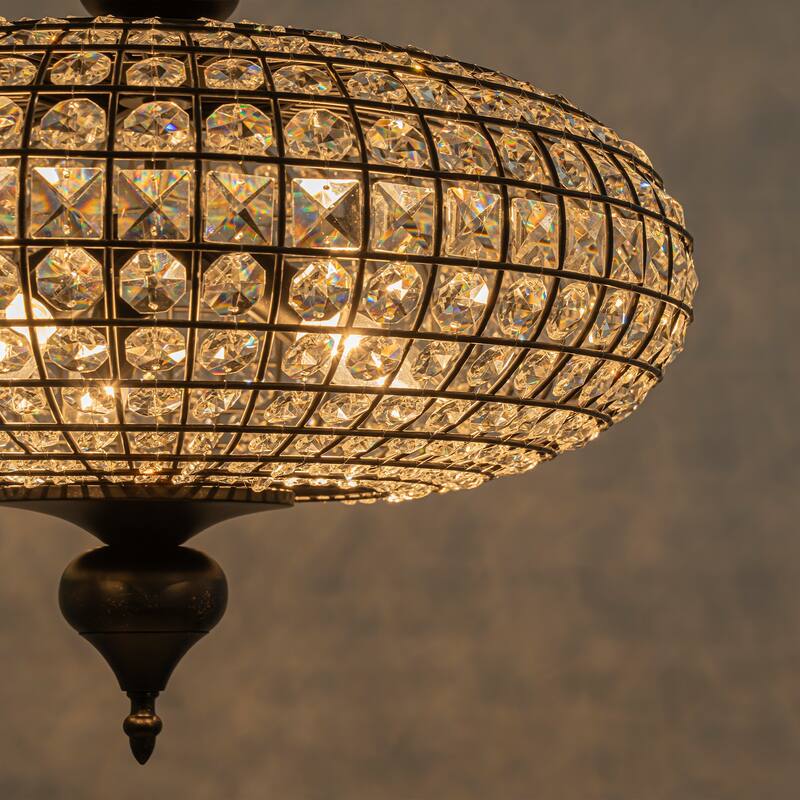 Retro French 4/5-Light Antique Brass Globe Crystal Chandelier for Living/Dining Room