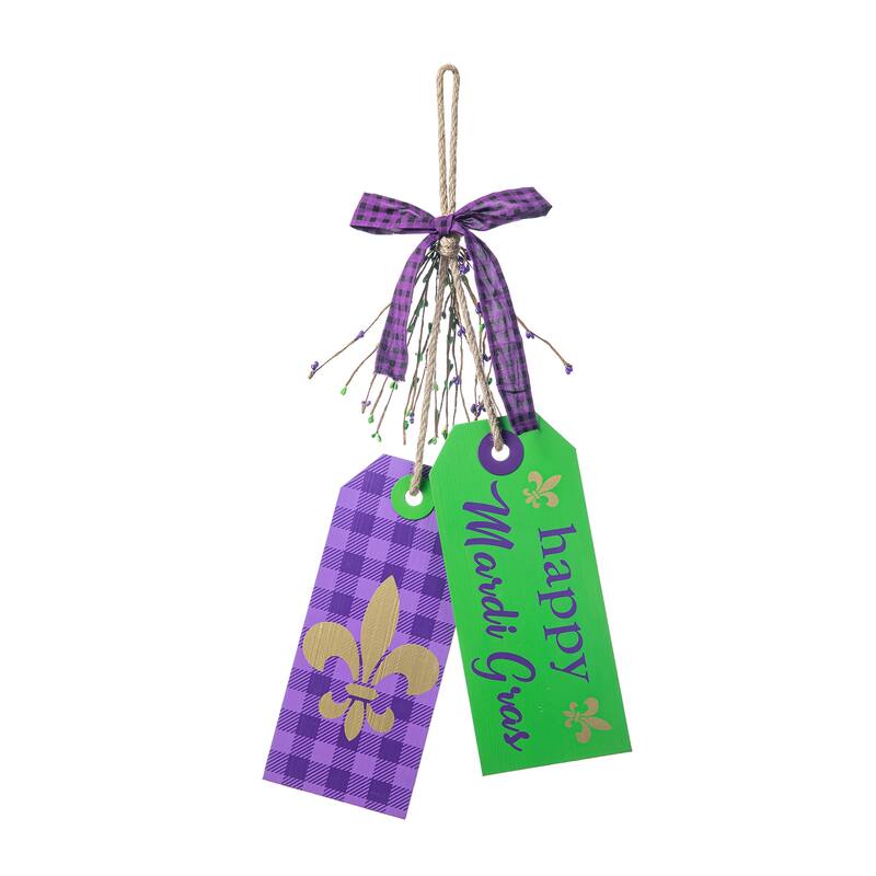 Glitzhome 24"H Wooden Valentine's Day/Patriotic/Americana/Easter Doorknob Hanging Decor - Mardi Gras