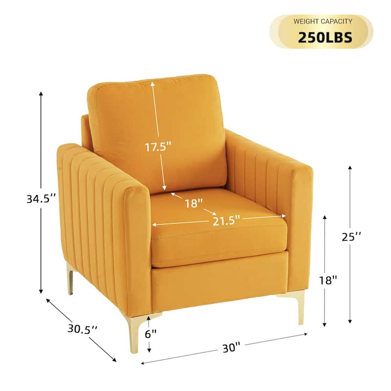 Modern Velvet Accent Chairs (Set of 2) for Living Room & Bedroom Comfy Reading Armchair with Gold Metal Legs