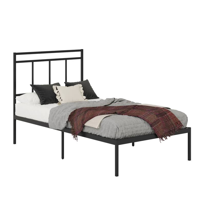 Metal Platform Bed With Headboard, Black