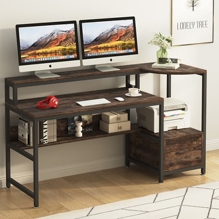 Details about   59" Office Room Computer Desk Writing Workstation W/ Drawers &Storage Cabinet 