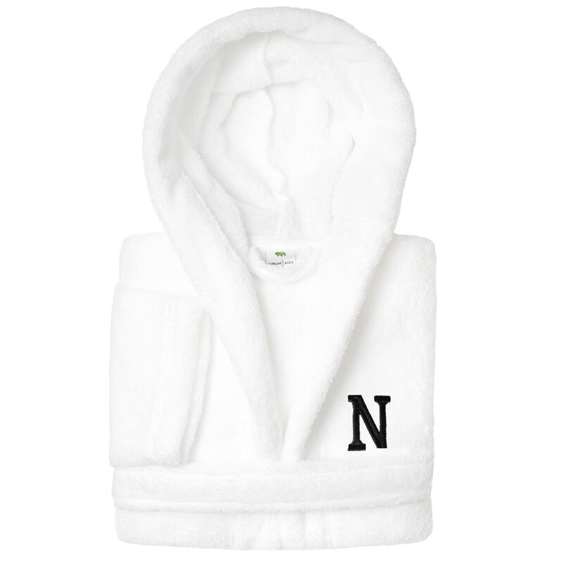 Sweet Kids 100% Polyester SUPER PLUSH Double Brushed Hooded Bathrobe with Black Bookman Monogram - Large - N