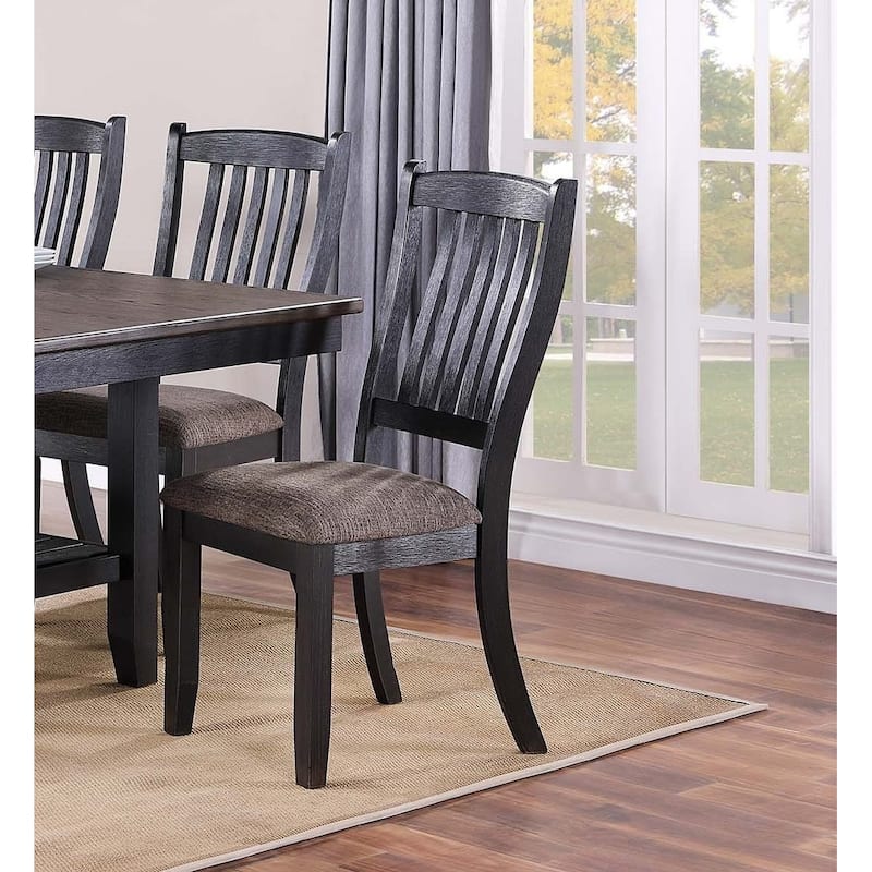Slat Back Dining Chairs Black Finish Upholstered Seat