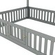 preview thumbnail 7 of 5, Full Size Woodden House Bed with Fence and Door, Gray