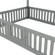 preview thumbnail 32 of 42, Fun House Platform Bed with Fence and Door, Wooden Floor Bed Frame with Roof, Distressed Washed Finish,for Kids Girls Boys