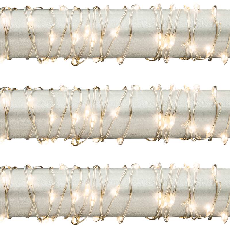 Set of 3 10 ft Battey Operated Warm White Micro Light String on Silver Wire