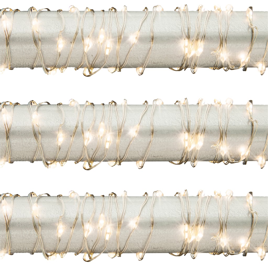 Set of 3 10 ft Battey Operated Warm White Micro Light String on Silver Wire