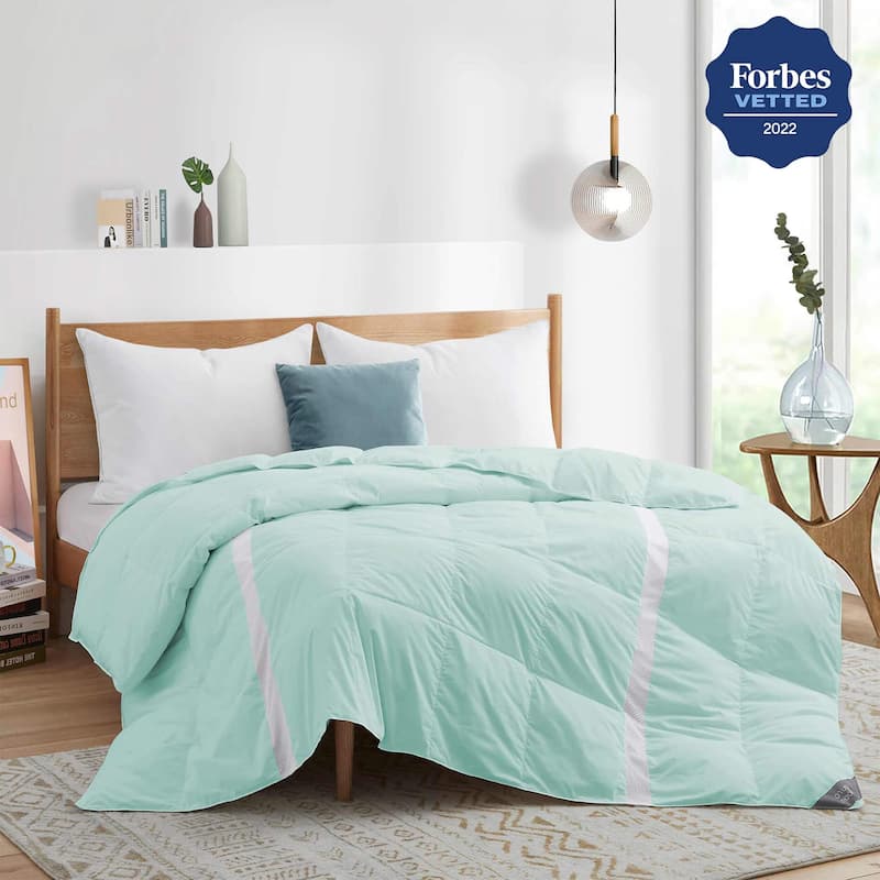 600 FP Cooling Lightweight Breathable White Down Comforter for Hot Sleeper, Mesh Design Summer Blanket - King - Green