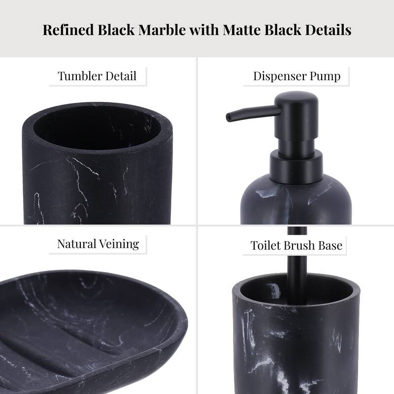 4-Piece Marble Bathroom Accessory Set - 10"L x 10"W x 10"H