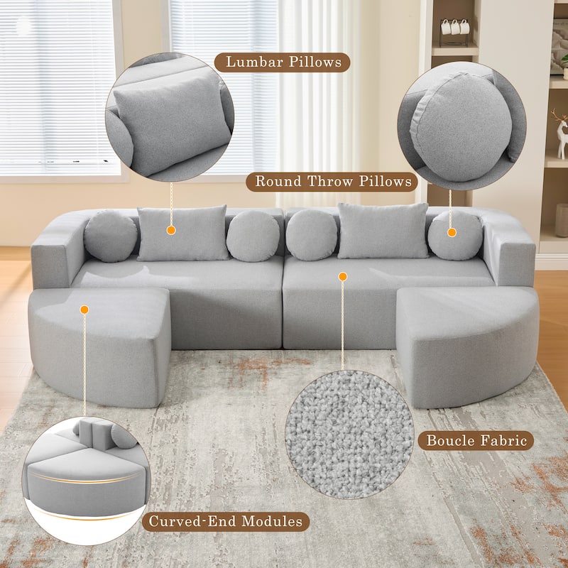 Curved Modular Sectional Boneless Upholstered Sofa Convertible Sleeper Sofa Bed, Free Combination, Boucle Deep Seating Sofa