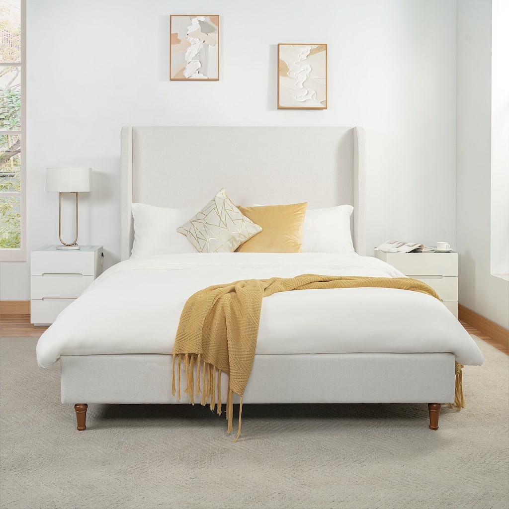 Bed Frame High Headboard Upholstered Platform Bed,No Box Spring Needed