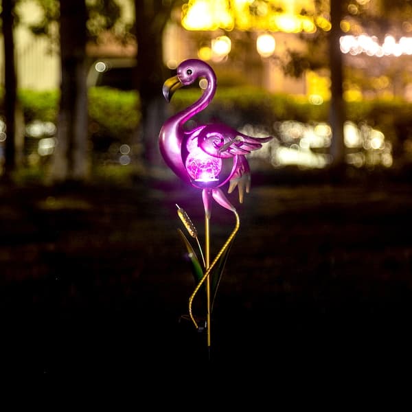 Adeco Flamingo Solar Lights Metal Stake for Patio Lawn Pathway On