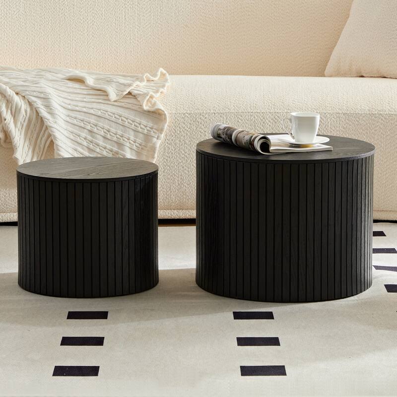 Nested table set 2 pieces, MDF coffee table set Living room/lounge area, black - Black
