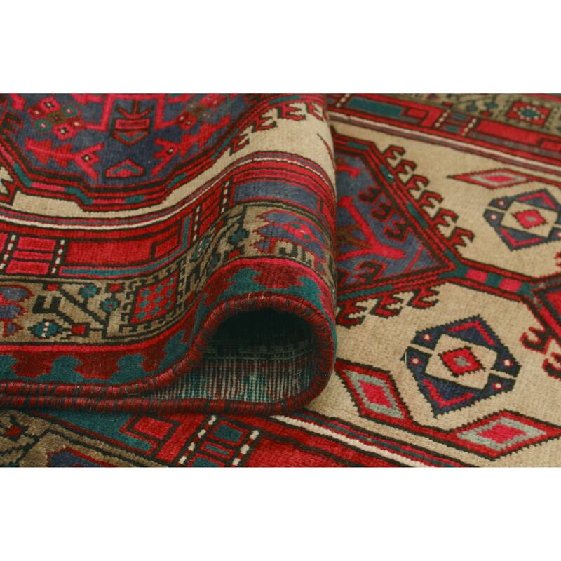 Fine Vintage Distressed Bushra Beige/Red Runner - 3'5" x 11'2"