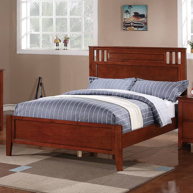 Wooden Panel Bed In Cherry Finish - Cherry - Full