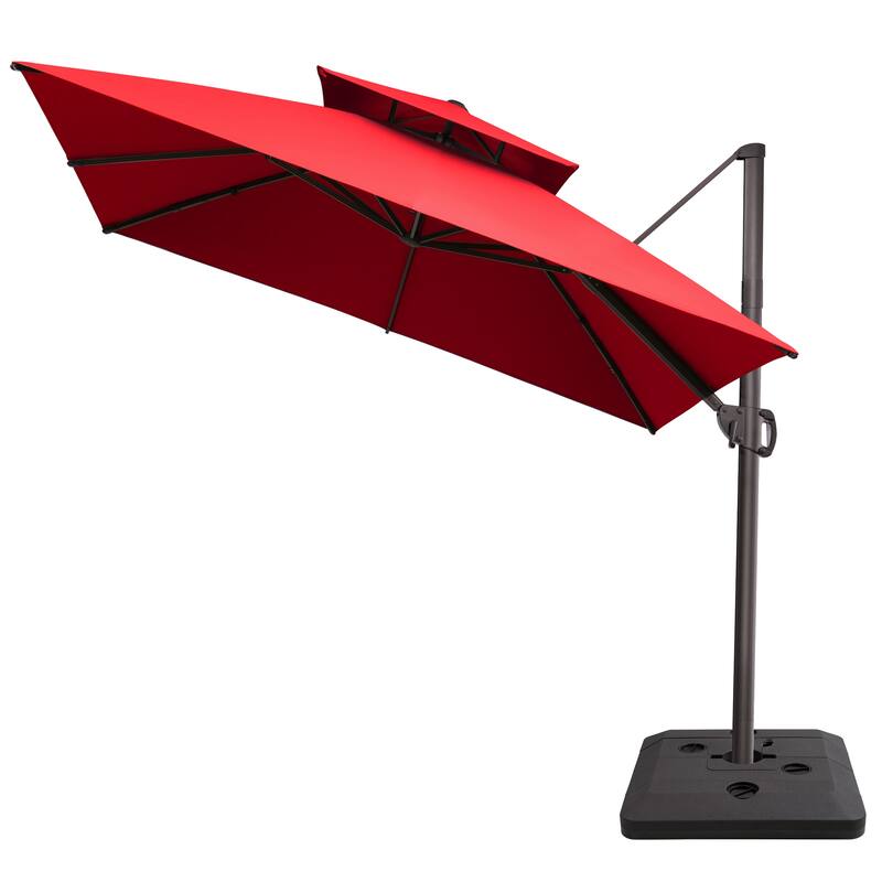 10 ft Square Patio Cantilever-Offset Umbrella 360 Degree Rotation with Offset Base