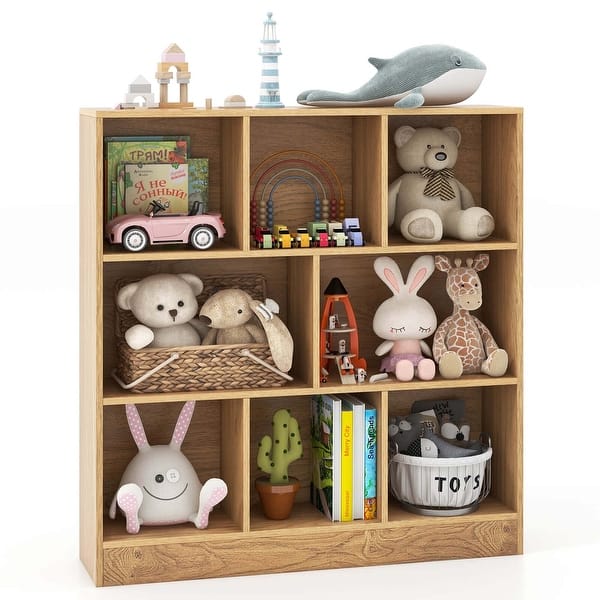 slide 2 of 20, Costway 8-Cube Bookcase 41" Wooden Toy Storage Organizer for Kids - See Details Natural