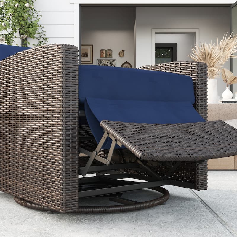 Outsunny Outdoor Wicker Swivel Recliner Chair, Reclining Backrest, Lifting Footrest, 360° Rotating, Water Resistant Cushions