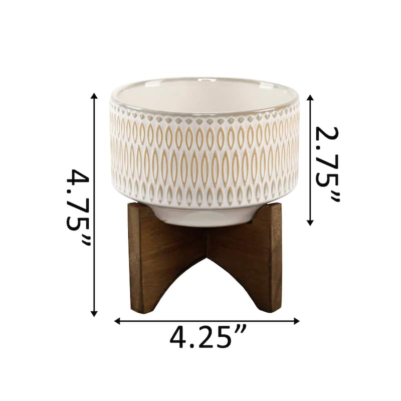 Mid-Century 4" Palsley Ceramic on Wood Stand