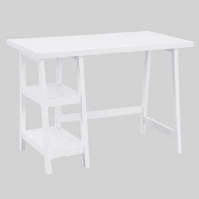 42" Modern Writing Desk with Open Shelves, MDF Top, and Rubberwood Legs