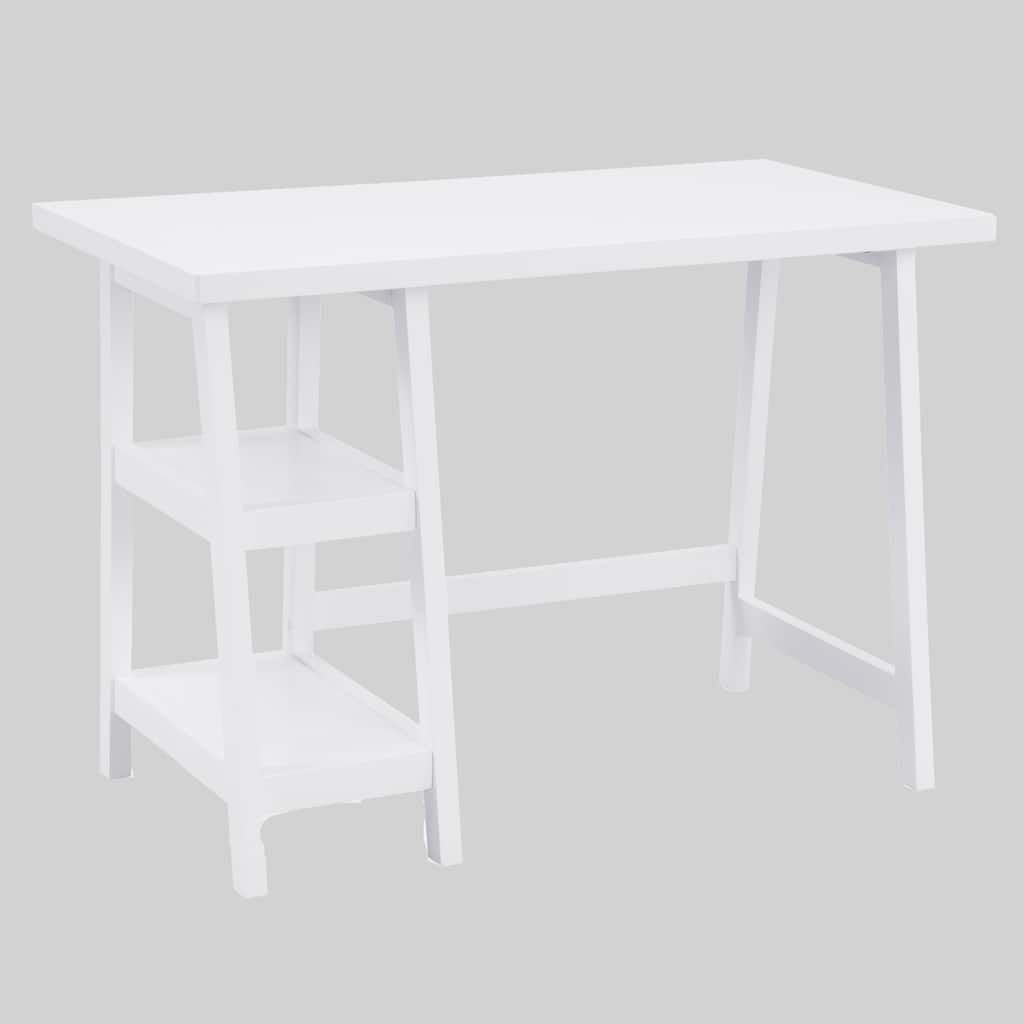 42" Modern Writing Desk with Open Shelves, MDF Top, and Rubberwood Legs