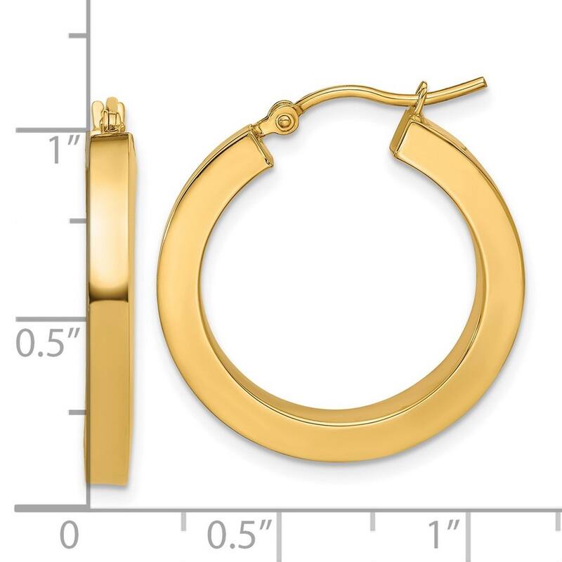 Curata 14k Yellow Gold Polished Square Hoop Earrings - 25x25mm