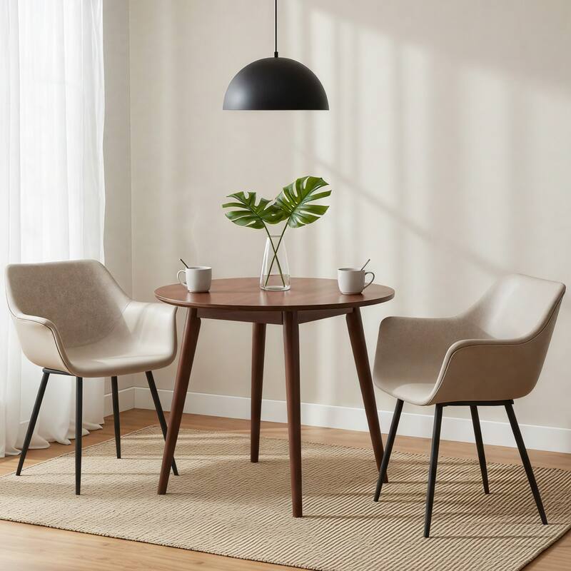 Markley Modern Ergonomic Leather Dining Chair with Curved Backrest and Powder Coated Iron Legs Accent Armchair (Set of 2)