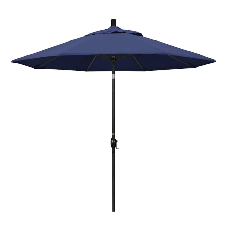 California Umbrella 9' Rd. Crank Lift Push Button Tilt Aluminum Aluminum Patio Umbrella, Black Finish, Olefin Fabric - Navy Blue
