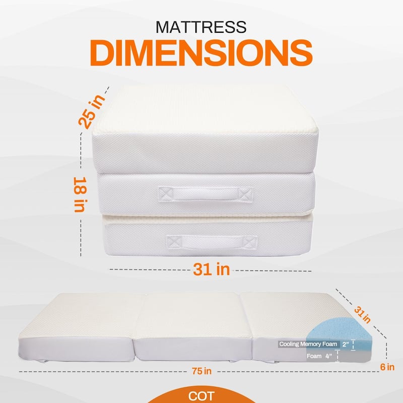 Cheer Collection Tri-fold 6" Folding Mattress with 2" Gel Infused Memory Foam