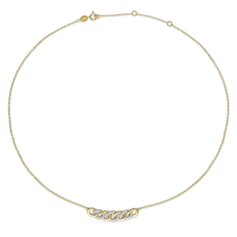 Miadora Yellow Plated Sterling Silver 1/6ct TDW Diamond Bar Link Necklace - 7.7 mm x 18 inch x 36.4 mm