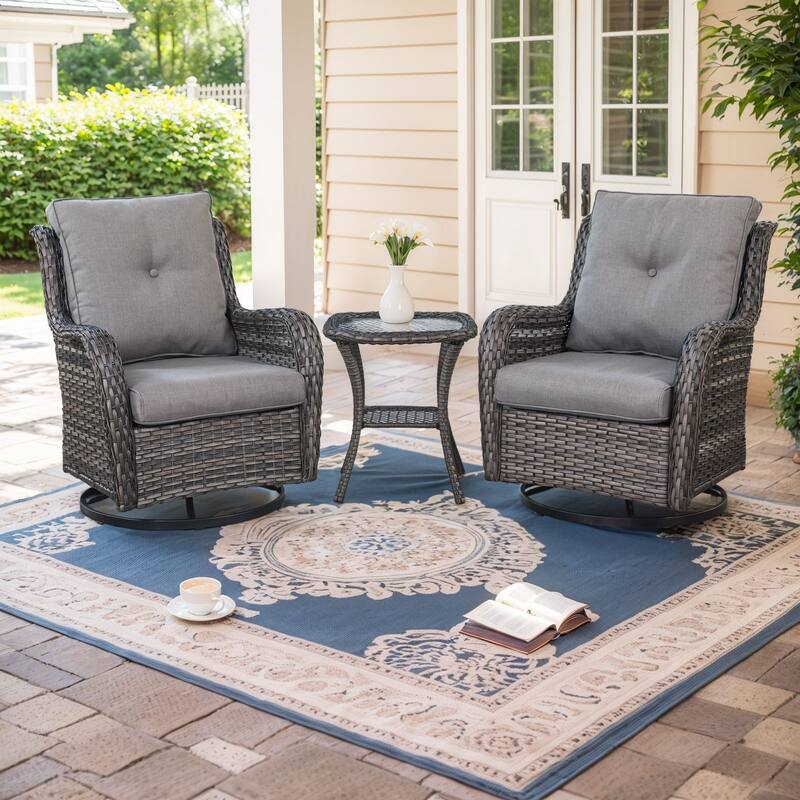 Gymojoy Wicker Swivel Glider Chair with Water-Resistant Olefin Cushions