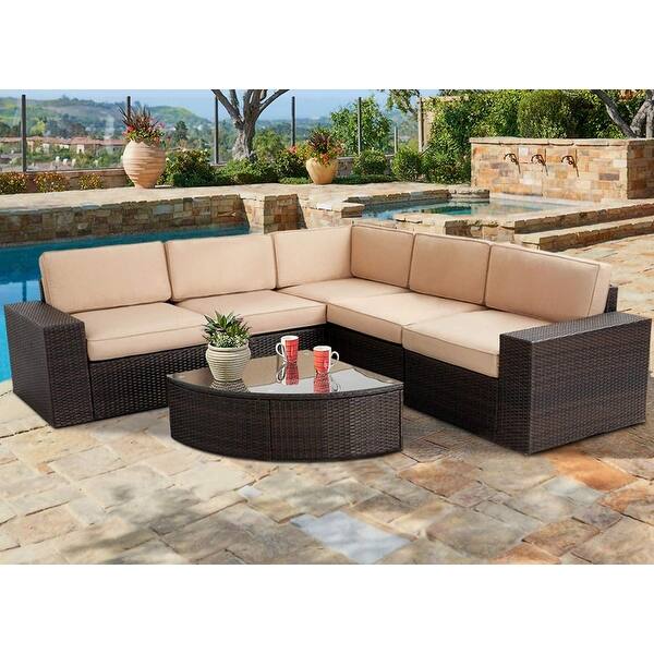 Suncrown Outdoor 6 Piece Brown Rattan Sectional Sofa Set With Table Overstock 29164288