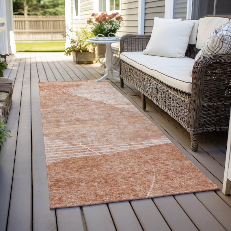 Machine Washable Indoor/ Outdoor Chantille Abstract Modern Rug - Salmon - 2'3" x 7'6"