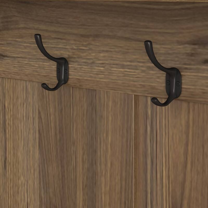 Multi-Purpose Hallway Hall Tree with Removable Linen Bench, Storage Shelves & DIY Pegboard for Entryway & Living Rooms