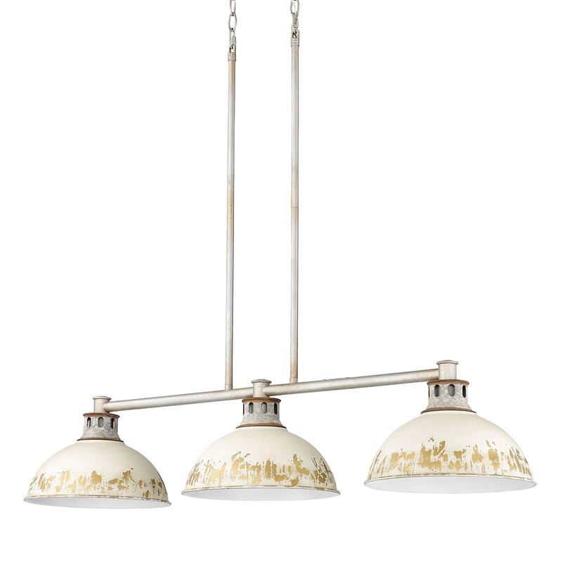 Kinsley 38.875" Wide 3-Light Linear Pendant - Aged Galvanized Steel with Antique Ivory
