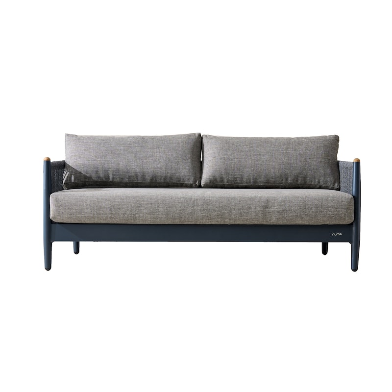 Luxury Outdoor Aluminum 2-Seater Sofa with Teak Accents and Rope Weave