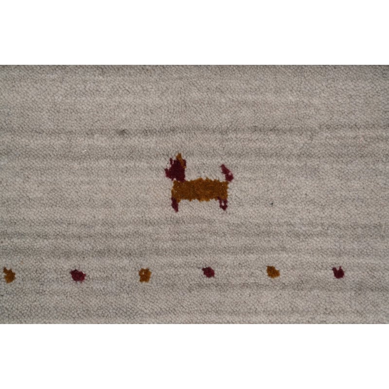 Hand Knotted Oriental 100% Wool Carpet Tribal Animal Pictorial Beige & Ivories Gabbeh Runner Rug - 9' 0'' X 2' 9''
