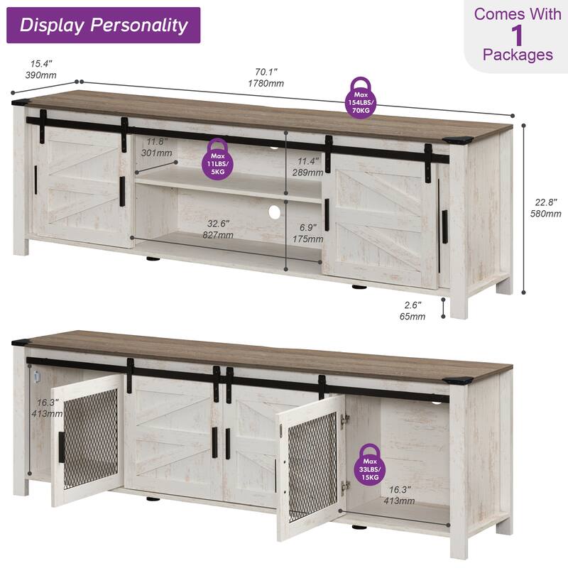Sliding Barn TV Stand Entertainment Center for 75" TV