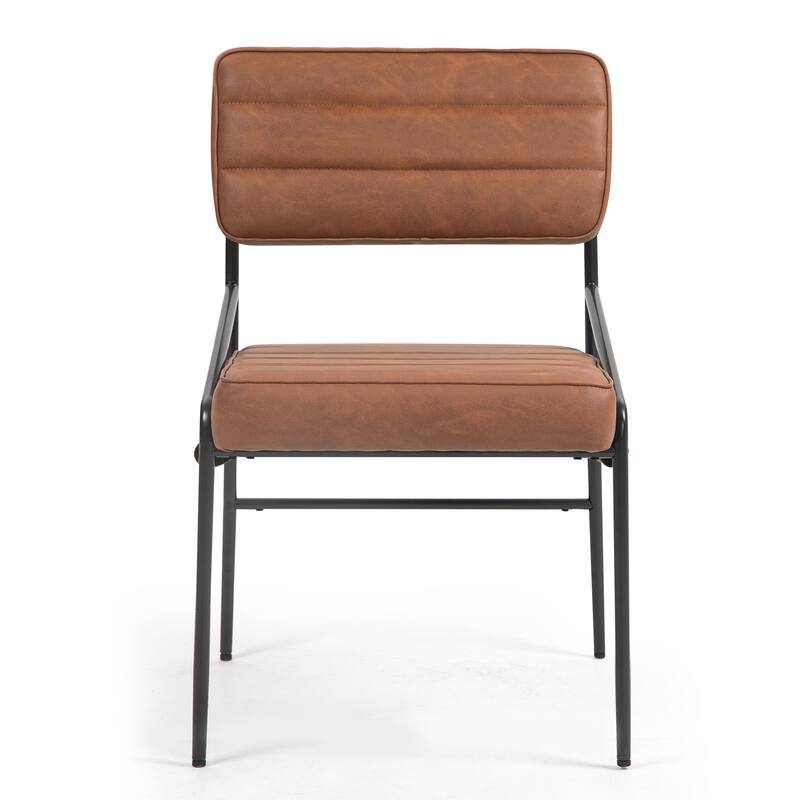 Becker Brown Faux Leather Dining Chair with Black Iron Legs