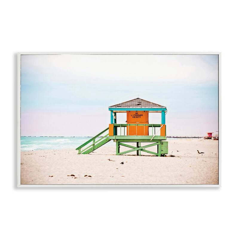 Stupell No Lifeguard On Duty Framed Giclee Art Design By Seven Trees Design - 24 x 16 - White