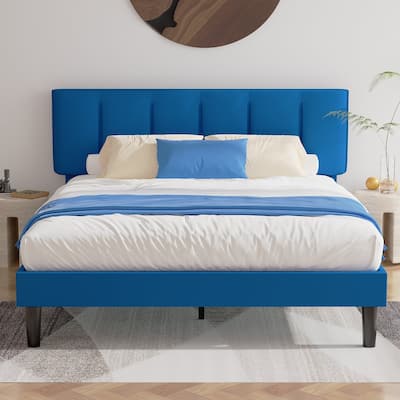 VECELO Tufted Upholstered Platform Bed Frame with Adjustable Height Headboard Twin/Full/Queen Size Beds